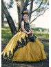 Gold Satin Black Lace Stunning Flower Girl Dress Gold Satin Black Lace Stunning Flower Girl Dress